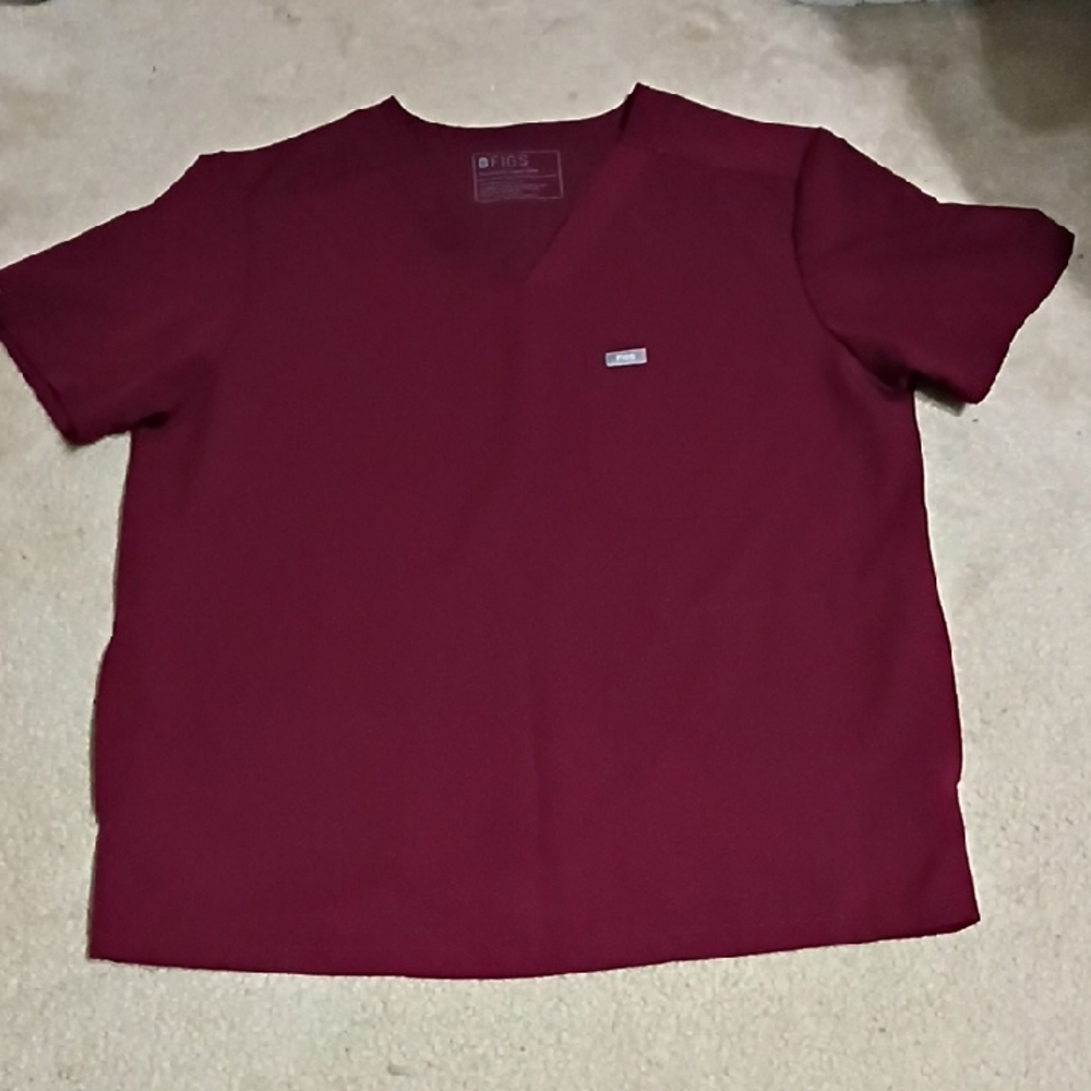 Figs Men's Maroon V-Neck Tree-pockets Scrub Top Size L